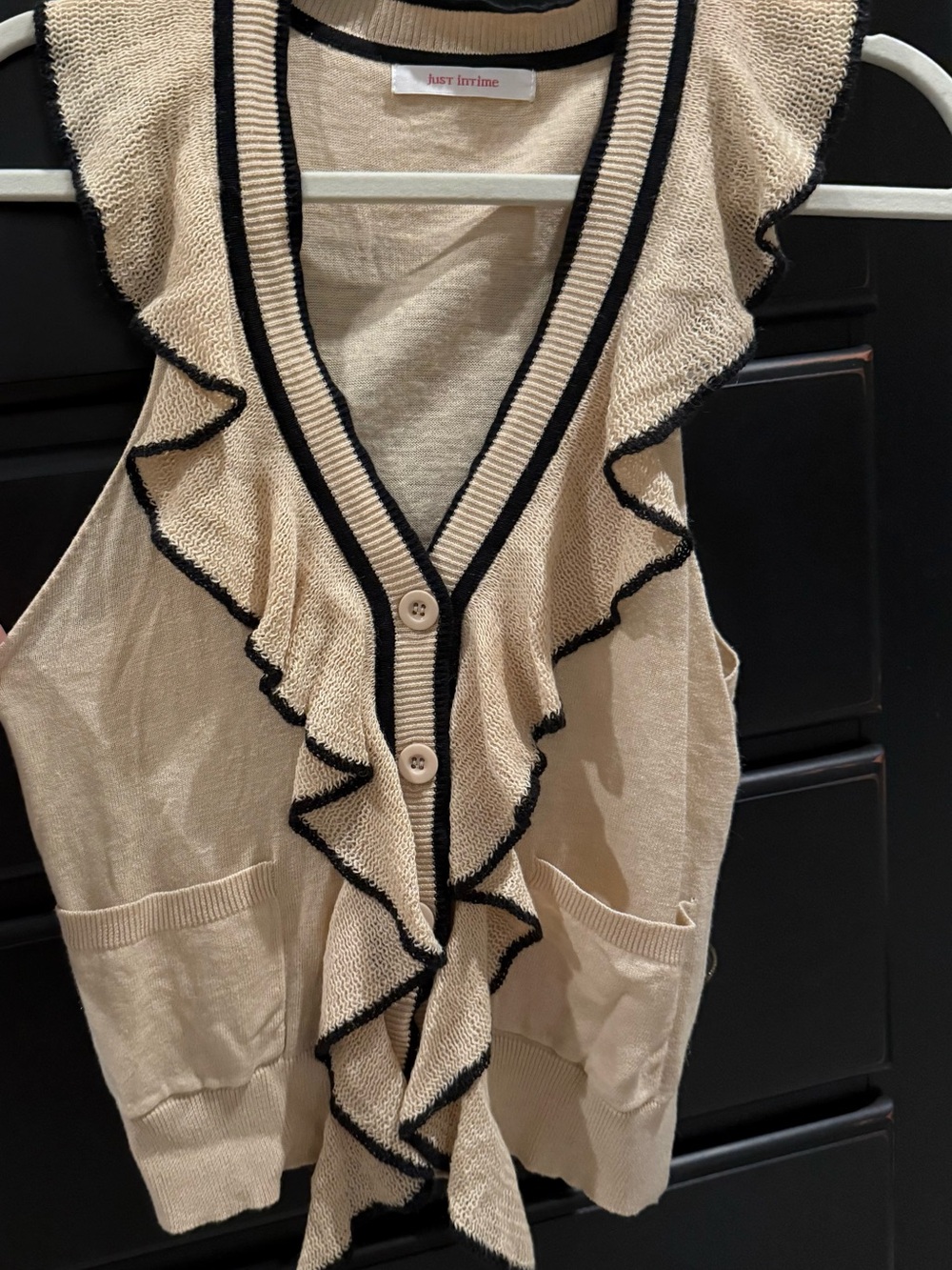Cream Ruffle Trim Sleeveless Sweater Vest